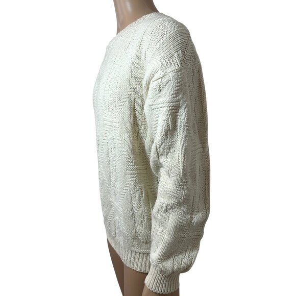 Body Equip Men’s Sweater Vtg M Cream Textured Geometric Pattern Pullover USA - Picture 2 of 16